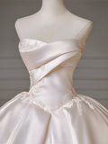 Princess Long Wedding Gowns Ball Gown Sweetheart Pleated Tulle for Bride With Removable Sleeves White Bridal Dress HZ0311