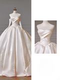 Princess Long Wedding Gowns Ball Gown Sweetheart Pleated Tulle for Bride With Removable Sleeves White Bridal Dress HZ0311