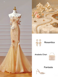 Chic Prom Dresses Aesthetic Mermaid Strapless Gold Sequins With Butterfly Inspiration Impress Long Party Formal Gown For Teenagers High Schools HZ0311