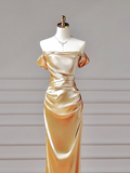 Chic Prom Dresses Aesthetic Mermaid Off The Shoulder Gold With Pleated Inspiration Impress Long Party Formal Gown For Teenagers High Schools HZ0311