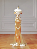 Chic Prom Dresses Aesthetic Mermaid Off The Shoulder Gold With Pleated Inspiration Impress Long Party Formal Gown For Teenagers High Schools HZ0311