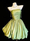 Vintage Ball Gown Strapless Green Satin Hoco Gowns Short 16th Birthday Dress Homecoming Dresses Cocktail Gown HZ0311