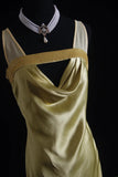 Vintage Prom Dresses 90s Formal Mermaid V Neck Green Silk Satin Mid Length Party Gowns Prom Dresses HZ0311