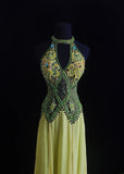 Vintage Prom Dresses 90s Formal A line High Neck Green Chiffon With Beadings Long Party Gowns Prom Dresses HZ0311