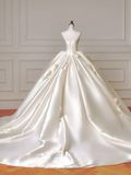 Princess Long Wedding Gowns Ball Gown Sweetheart Pleated Satin for Bride With Removable Sleeves White Bridal Dress HZ0311