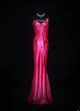 Vintage Prom Dresses 90s Formal Mermaid Spaghetti Straps Hot Pink Satin With Beadings Long Party Gowns Prom Dresses HZ0311
