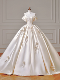 Princess Long Wedding Gowns Ball Gown Sweetheart Pleated Satin for Bride With Removable Sleeves White Bridal Dress HZ0311
