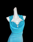 Modest Mermaid Halter Blue With Backless Sleeveless Long Prom Dresses High School Senior Graduation Dance Evening Outfits HZ0311