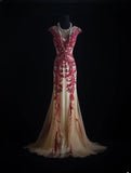 Vintage Prom Dresses 90s Formal Mermaid Scoop Neck Champagne With Red Beadings Long Party Gowns Prom Dresses HZ0311