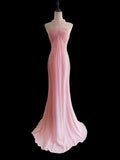 Classic Mermaid Halter Pink Chiffon Sleeveless Long Prom Dresses High School Senior Graduation Dance Evening Outfits HZ0311