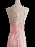 Classic Mermaid Halter Pink Chiffon Sleeveless Long Prom Dresses High School Senior Graduation Dance Evening Outfits HZ0311