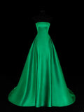 Modest Prom Dress Aesthetic Ball Gowns Strapless Green Satin Style Impress Long Prom Dresses Party Formal Gowns HZ0311