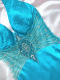 Vintage Mermaid Halter Blue Satin Sleeveless Long Prom Dresses High School Senior Graduation Dance Evening Outfits HZ0311