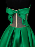 Modest Prom Dress Aesthetic Ball Gowns Strapless Green Satin Style Impress Long Prom Dresses Party Formal Gowns HZ0311