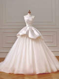 Romantic Long Wedding Dresses Ball Gown Sweetheart Satin Lace Pleated Wedding Dress Style For Brides Fitted With Sleeves Bridal Gowns HZ0311