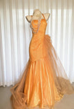 Vintage 90s Mermaid Spaghetti Strap Orange Tulle For Women Long Prom Dress 21st Birthday Outfits HZ0311