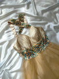 Vintage A line V Neck Champagne Tulle Hoco Gowns Short 16th Birthday Dress Homecoming Dresses Cocktail Gown HZ0311