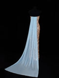Affordable Sequin 1950s Formal Mermaid Strapless Champagne With Beads Style Impress Long Prom Dresses Party Formal Gowns HZ0311