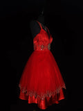 Vintage Ball Gown Sweetheart Red Tulle Hoco Gowns Short 16th Birthday Dress Homecoming Dresses Cocktail Gown HZ0311