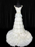 Timeless Women's A Line Strapless Sleeveless White Lace Tiered Satin Long Vintage Fitted 1920s Wedding Dresses HZ0311