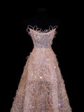 Modest Prom Dress Aesthetic Ball Gowns Strapless Blush Pink Sequins Style Impress Long Prom Dresses Party Formal Gowns HZ0311