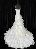 Elegant Mermaid Spaghetti Strap Sleeveless White Lace Tiered Long Vintage Fitted 1920s Wedding Dresses HZ0311