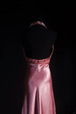 Vintage 90s Prom Dresses Women A line Halter Pink Silk Satin With Beaded Formal Dance Evening Party Gowns HZ0311