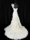 Vintage Women's Mermaid One Shoulder Sleeveless White Lace Tiered Satin Long Vintage Fitted 1920s Wedding Dresses HZ0311