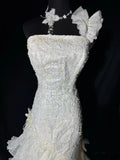Vintage Women's Mermaid One Shoulder Sleeveless White Lace Tiered Satin Long Vintage Fitted 1920s Wedding Dresses HZ0311