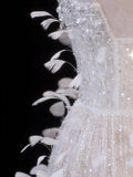 Affordable Sequin 1950s Formal A line Square Neck Sequins Feathers With Beads Style Impress Long Prom Dresses Party Gowns HZ0311