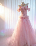 Vintage 90s Mermaid Off The Shoulder Pink Tulle For Women Party Dresses Long Prom Dress Birthday Gowns HZ0311