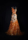 Vintage Prom Dresses 90s Formal Mermaid V Neck Orange Tiered With Beadings Long Party Gowns Prom Dresses HZ0311