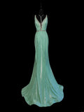 Modest Mermaid V Neck Mint Green Long Evening Dresses High School Teens Senior Night Dance Prom Dress HZ0311