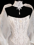 Wedding Gowns Dresses Elegant Modest for Bride Mermaid Strapless With Sleeves Cape White Petite/Plus Size Bridal Gown For Women HZ0311