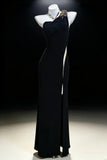 Sheath One Shoulder Black Sleeveless With Split For Women Long Prom Dresses Senior High School 21st Birthday Outfits HZ0311