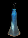 Modest Mermaid V Neck Ombre White Blue With Slit Beads Sleeveless Long Prom Dresses High School Senior Graduation Dance Party Outfits HZ0311