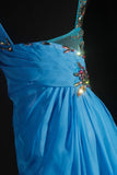 Vintage Prom Dresses 90s Formal A Line V Neck Blue Chiffon With Beadings Long Party Gowns Prom Dresses HZ0311