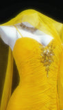 Vintage 1950s Mermaid Spaghetti Strap Yellow Chiffon With Scarf For Women Long Prom Dress Birthday Gowns HZ0311