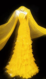 Vintage 1950s Mermaid Spaghetti Strap Yellow Chiffon With Scarf For Women Long Prom Dress Birthday Gowns HZ0311