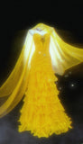 Vintage 1950s Mermaid Spaghetti Strap Yellow Chiffon With Scarf For Women Long Prom Dress Birthday Gowns HZ0311