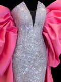 Affordable Sequin 1950s Formal Mermaid Strapless Pink Ombre Sequins With Beads Style Impress Long Prom Dresses Party Gowns HZ0311