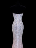 Affordable Sequin 1950s Formal Mermaid Strapless Pink Ombre Sequins With Beads Style Impress Long Prom Dresses Party Gowns HZ0311
