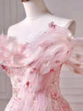 Modest Prom Dresses Aesthetic Ball Gown Off The Shoulder Pink Sequin Impress Long Party Formal Gown For Teens High Schools Girls HZ0311