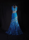 Vintage Prom Dresses 90s Formal Mermaid V Neck Royal Blue Chiffon With Beadings Lace Long Party Gowns Prom Dresses HZ0311