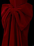 Classic 1950s Formal Mermaid Off The Shoulder Burgundy Velvet With Beads Bow-knot Style Impress Long Prom Dresses Party Gowns HZ0311