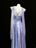 Simple A line Spaghetti Strap Lilac With Scarf For Women Long Prom Dress Birthday Gowns HZ0311
