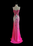 Modest Mermaid Spaghetti Strap White Ombre Pink Long Evening Dresses Inspo Senior Night Dance Prom Dress HZ0311