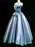 Cute Ball Gown Strapless Sleeveless Blue With Bow-knot Long Quinceanera Dresses Sweet 15 16 Birthday Outfits HZ0311