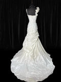 Women's Mermaid Boho Sleeveless White Lace Pleated Satin Long Vintage Fitted 70s Wedding Dresses HZ0311