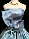 Cute Ball Gown Strapless Sleeveless Blue With Bow-knot Long Quinceanera Dresses Sweet 15 16 Birthday Outfits HZ0311